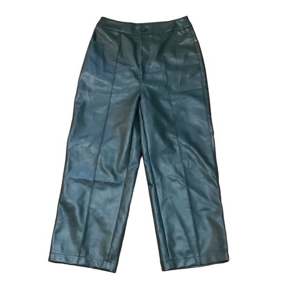 Motf Green High Rise Faux Leather Pants Small - Picture 2 of 10